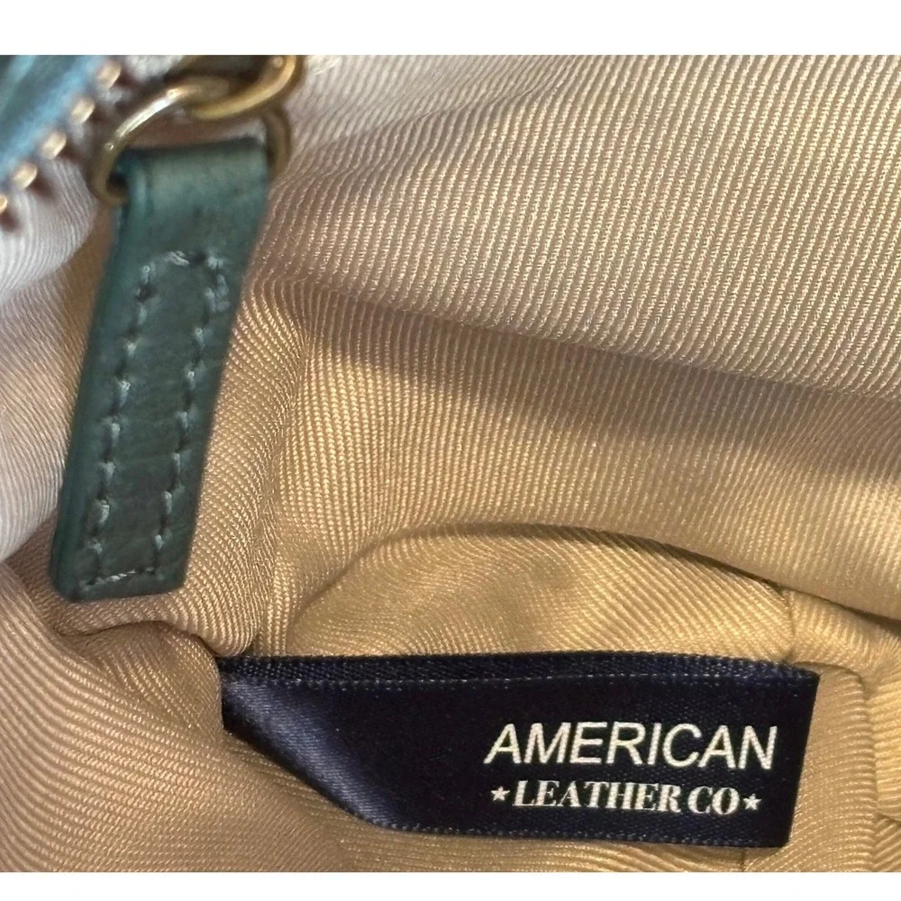 AMERICAN LEATHER CO. Leather Bucket Bag Elton Handbag Hobo Crossbody Green